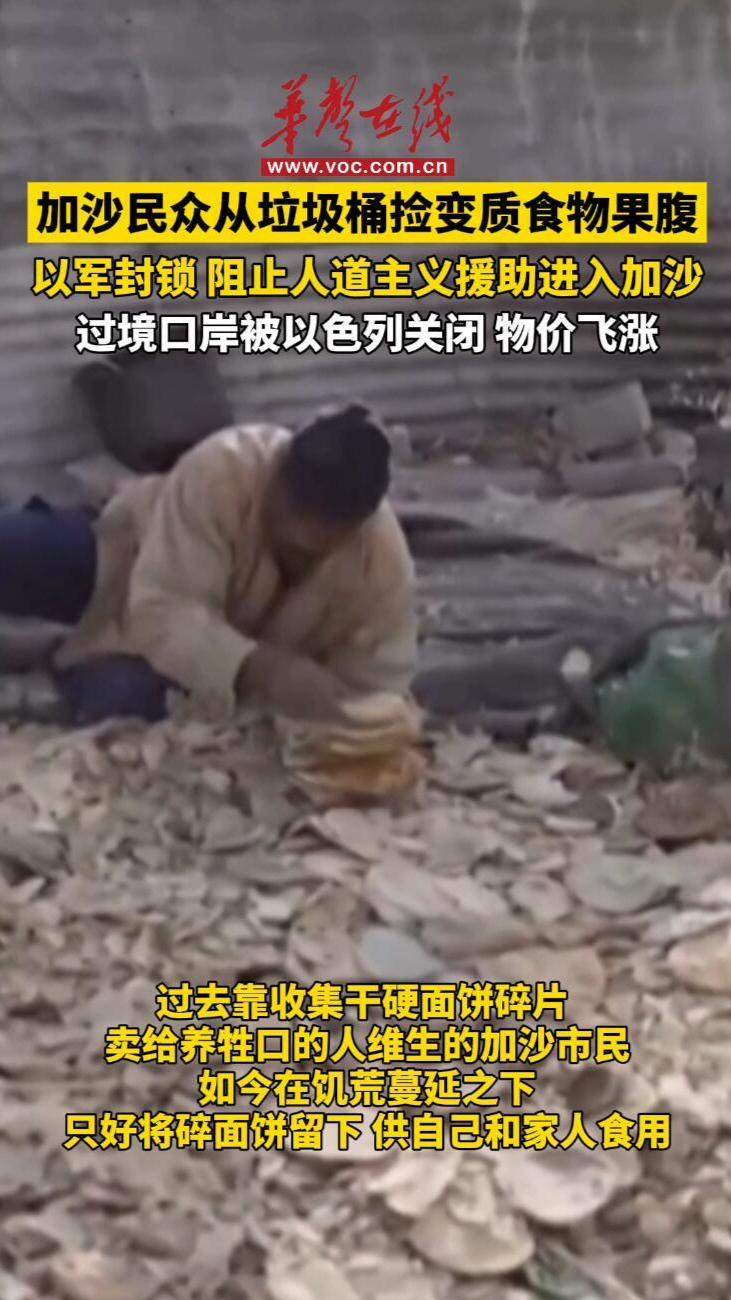 加沙民眾從垃圾堆里撿變質(zhì)食物果腹