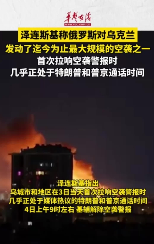 澤連斯基稱俄對烏發(fā)動了迄今為止最大規(guī)模的空襲之一