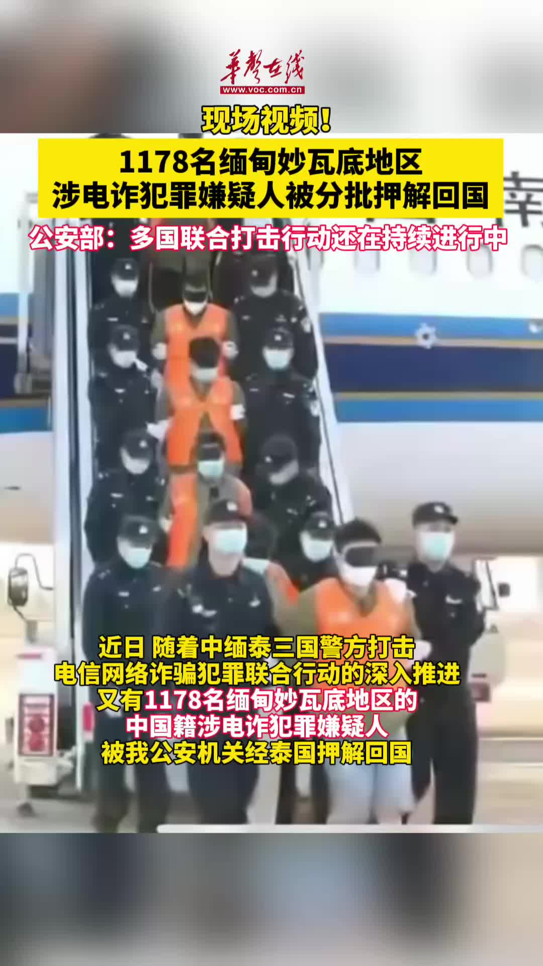 1178名缅甸涉电诈犯罪嫌疑人被分批押解回国