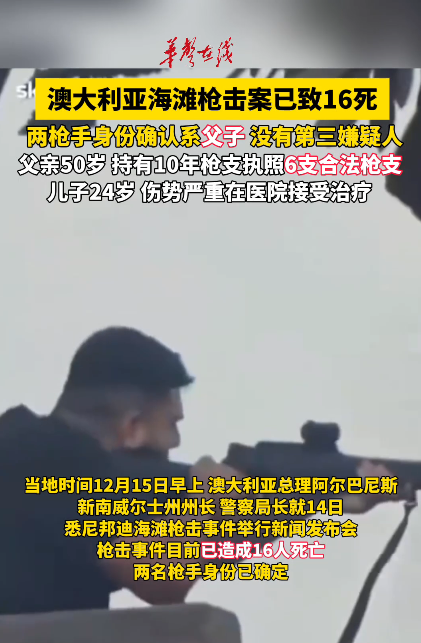 澳大利亞海灘槍擊案已致16死  兩槍手身份確認系父子