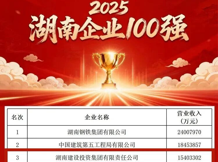 位居全省第三！湖南建投集团上榜2025湖南企业100强